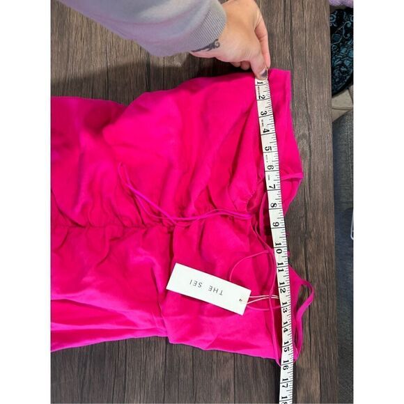 The Sei Magenta Ruched Lined Twist Cowl Neck Open Back Mini Dress Pink Sz 2 NWT - Picture 9 of 10
